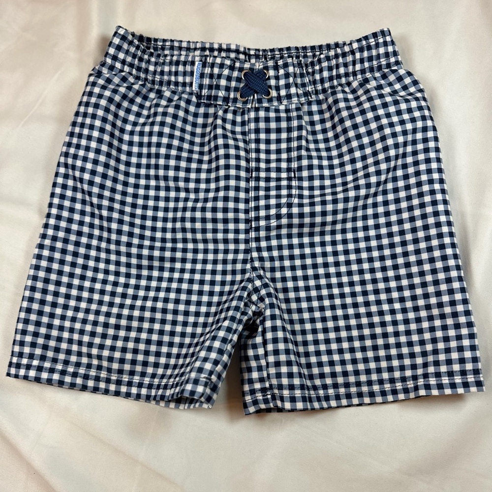 RuggedButts Navy Gingham Swim Trunks Boys Size 5 Drawstring Lined
